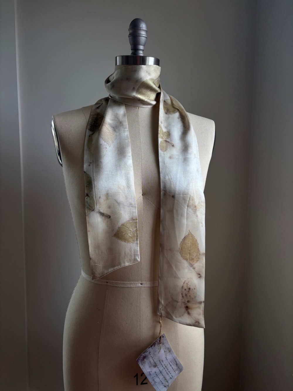 Narrow silk scarf, dyed with plants. NWT